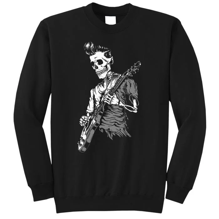 Graphic Skull Playing Guitar Hipster Guy Skeleton Guitarist Tall Sweatshirt