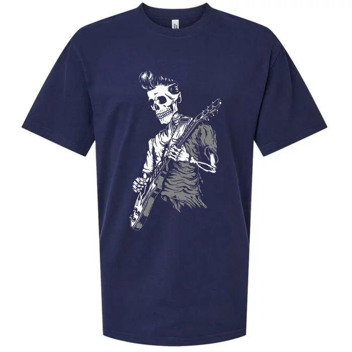 Graphic Skull Playing Guitar Hipster Guy Skeleton Guitarist Sueded Cloud Jersey T-Shirt