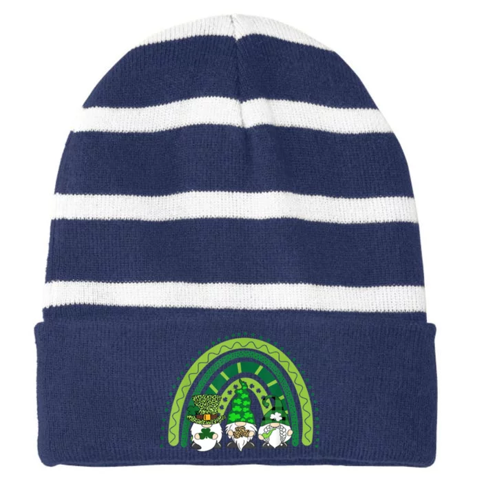 Gnome St Patrick's Day Rainbow Striped Beanie with Solid Band