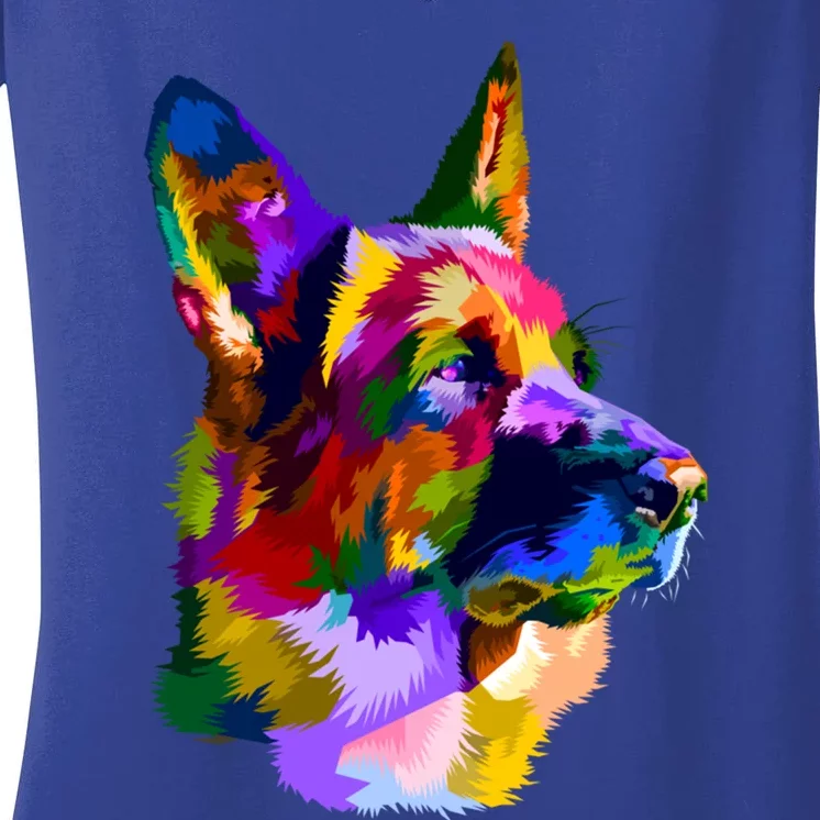 Ger Shepherd Pop Art Portrait For Dog Owners Gift Women's V-Neck T-Shirt