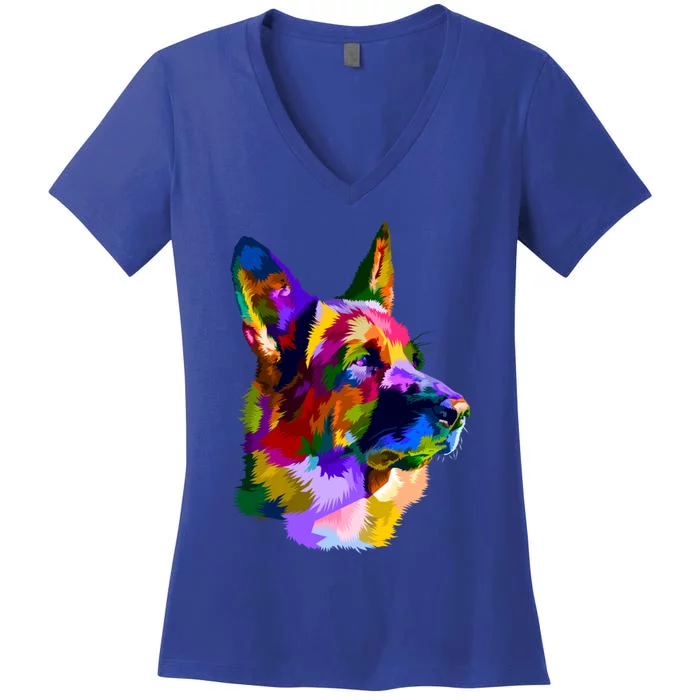 Ger Shepherd Pop Art Portrait For Dog Owners Gift Women's V-Neck T-Shirt