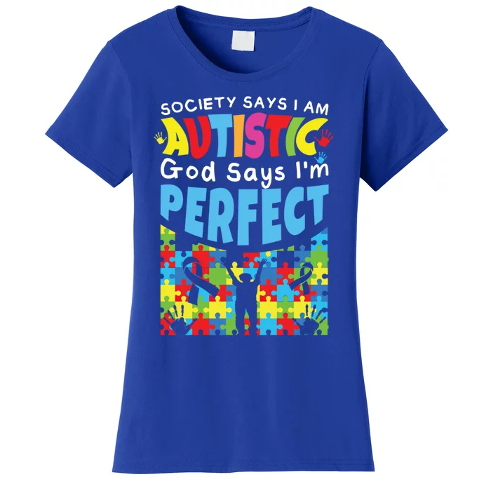 God Says Perfect Colorful Puzzle Autism Awareness Gift Women's T-Shirt