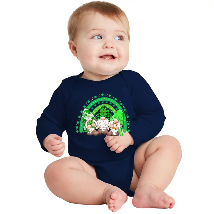 Gnome St Patricks Day Rainbow Shamrock Gnome Baby Long Sleeve Bodysuit