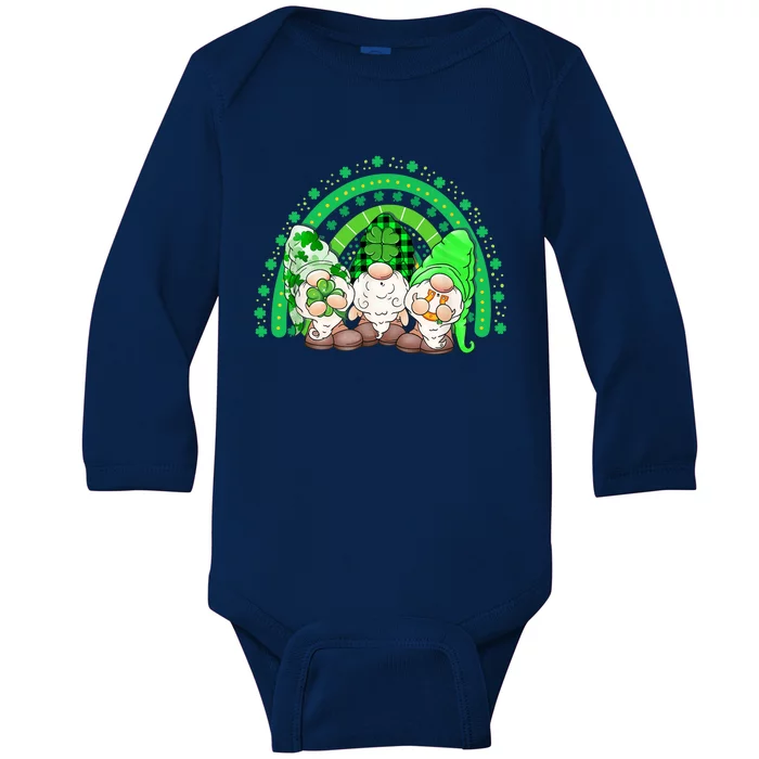 Gnome St Patricks Day Rainbow Shamrock Gnome Baby Long Sleeve Bodysuit