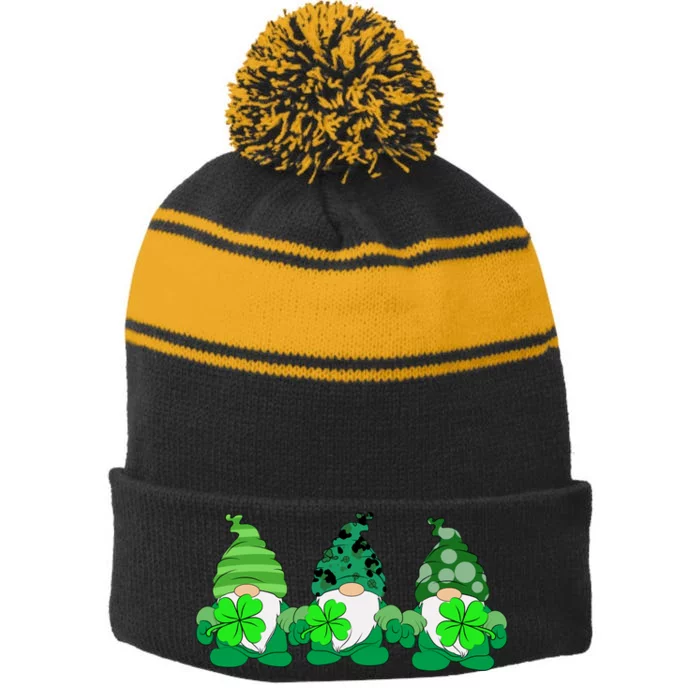 Gnome St Patricks Holiday Clover Stripe Pom Pom Beanie