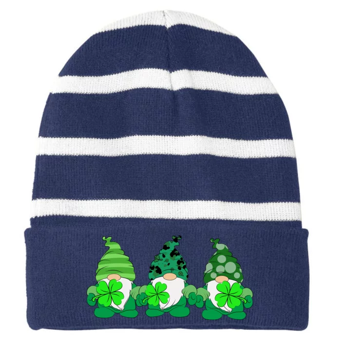 Gnome St Patricks Holiday Clover Striped Beanie with Solid Band