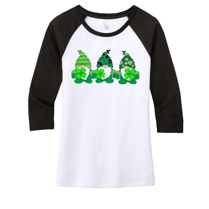 Gnome St Patricks Holiday Clover Women's Tri-Blend 3/4-Sleeve Raglan Shirt