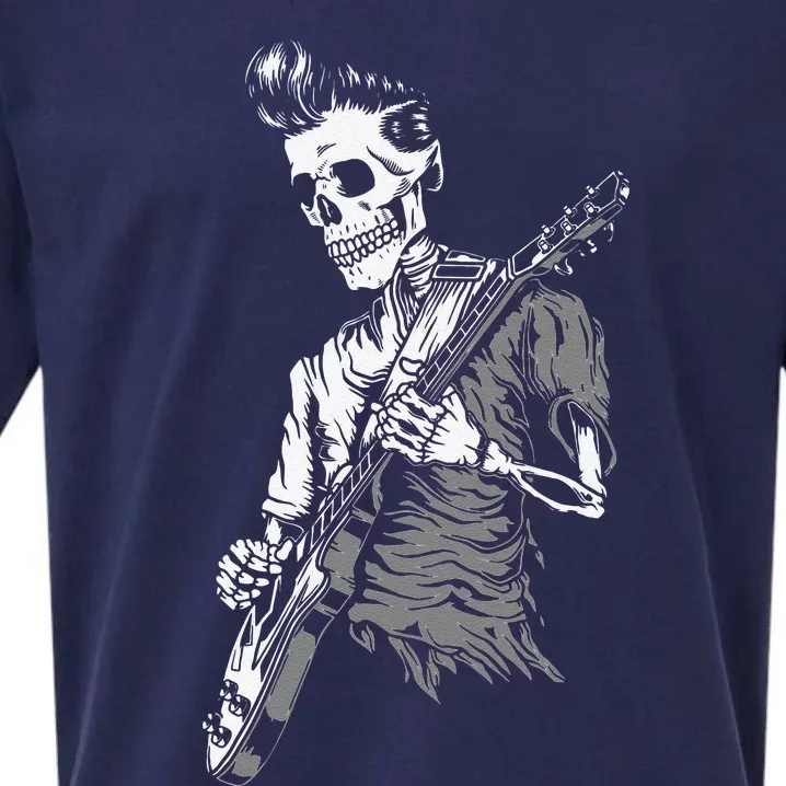 Graphic Skull Playing Guitar Hipster Guy Skeleton Guitarist Sueded Cloud Jersey T-Shirt