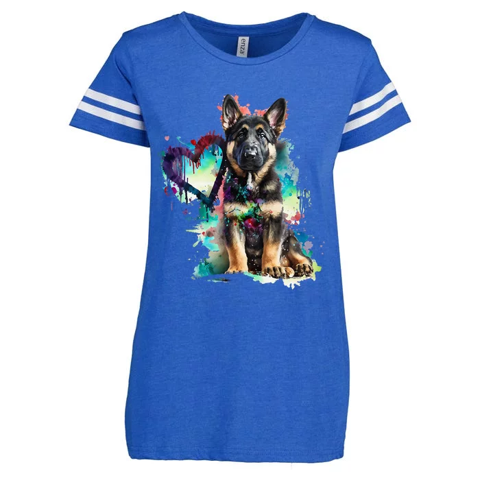 German Shepherd Puppy Mom Lover Watercolor Painting Heart Enza Ladies Jersey Football T-Shirt