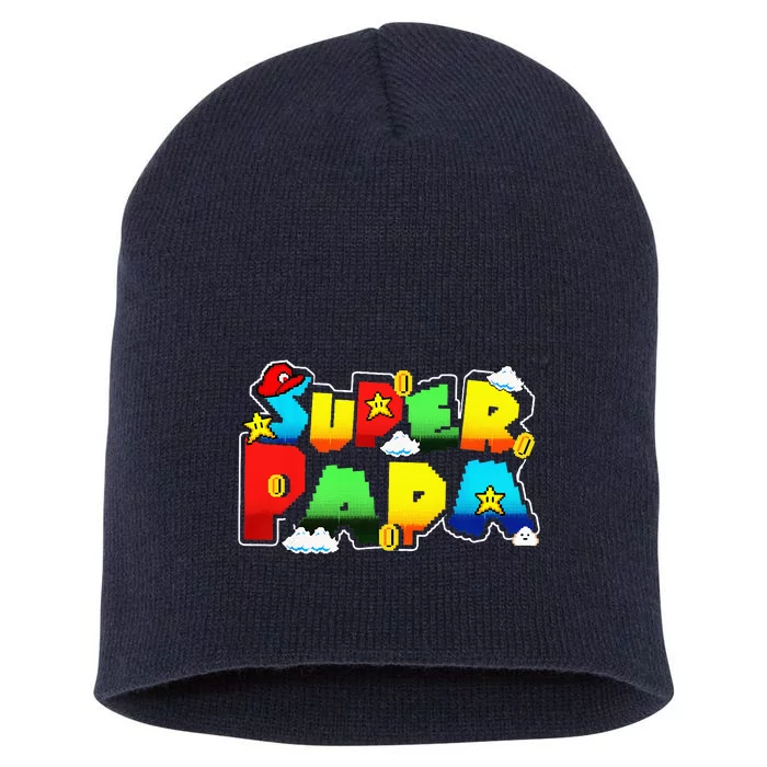 Gamer Super Papa Funny Father Day Gifts Gamer Gift For Papa Short Acrylic Beanie