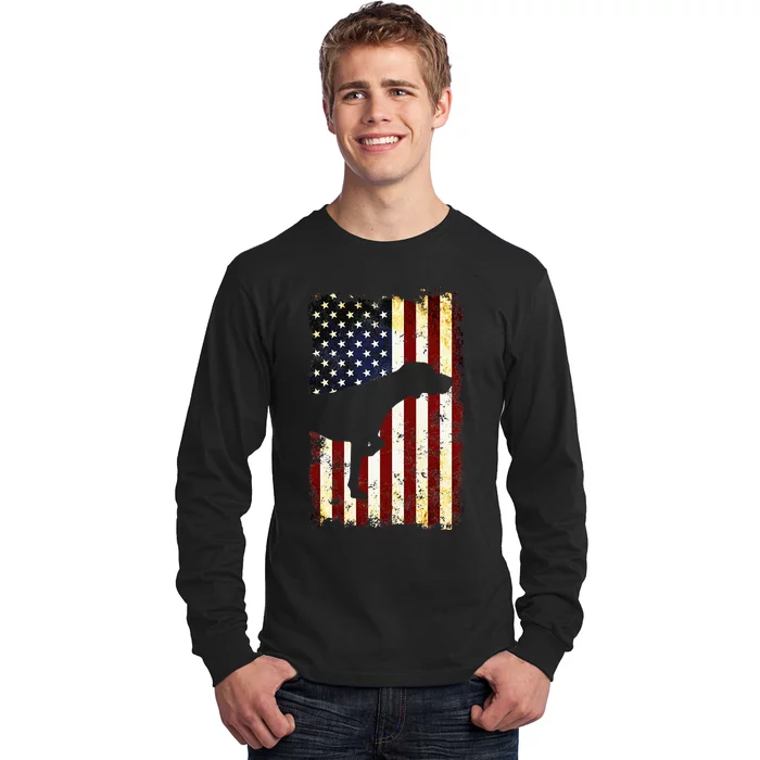 German Shorthaired Pointer Silhouette American Flag Long Sleeve Shirt