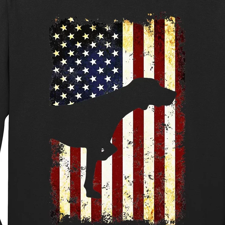 German Shorthaired Pointer Silhouette American Flag Long Sleeve Shirt