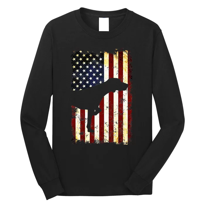 German Shorthaired Pointer Silhouette American Flag Long Sleeve Shirt