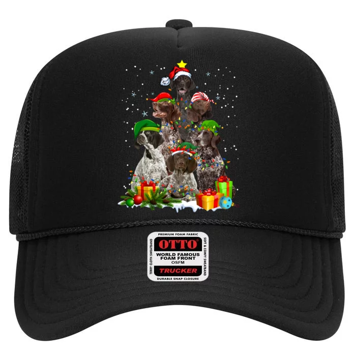 German Shorthaired Pointer Christmas Ree Funny Gsp Mom High Crown Mesh Trucker Hat