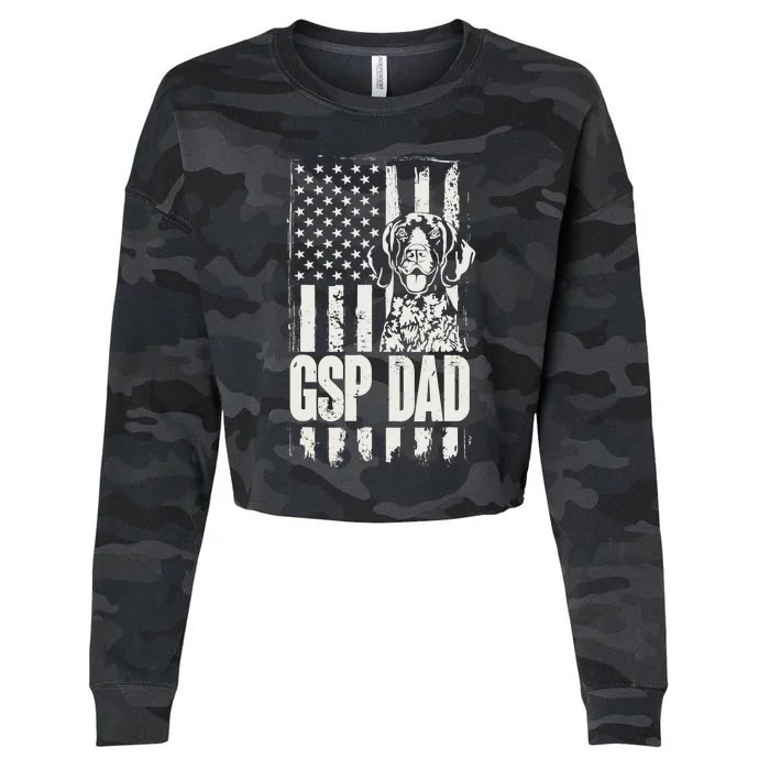 German Shorthaired Pointer Gsp Dad Dog American Flag Cropped Pullover Crew