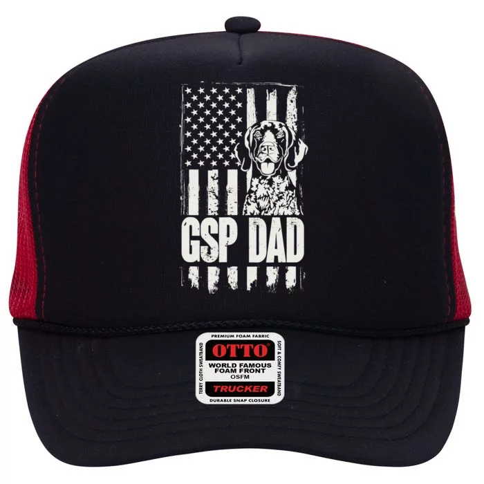 German Shorthaired Pointer Gsp Dad Dog American Flag High Crown Mesh Trucker Hat