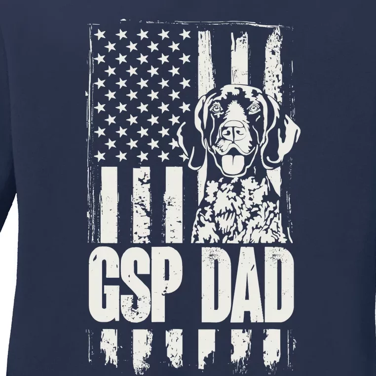 German Shorthaired Pointer Gsp Dad Dog American Flag Ladies Long Sleeve Shirt