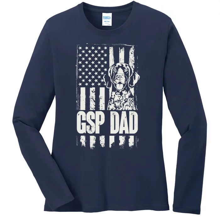 German Shorthaired Pointer Gsp Dad Dog American Flag Ladies Long Sleeve Shirt