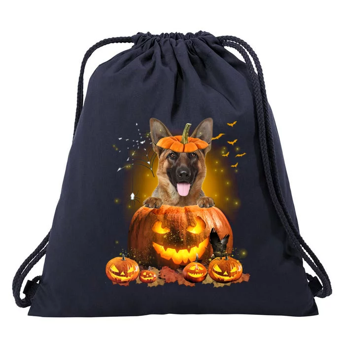 Ger Shepherd Pumpkin Gift Funny Cute Dog Lover Halloween Funny Gift Drawstring Bag