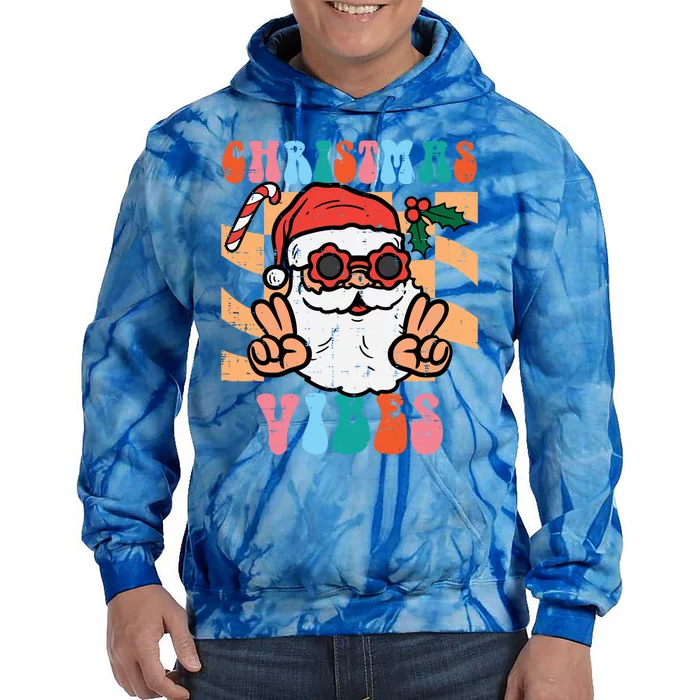 Groovy Santa Peace Christmas Vibes Retro Xmas Gift Tie Dye Hoodie