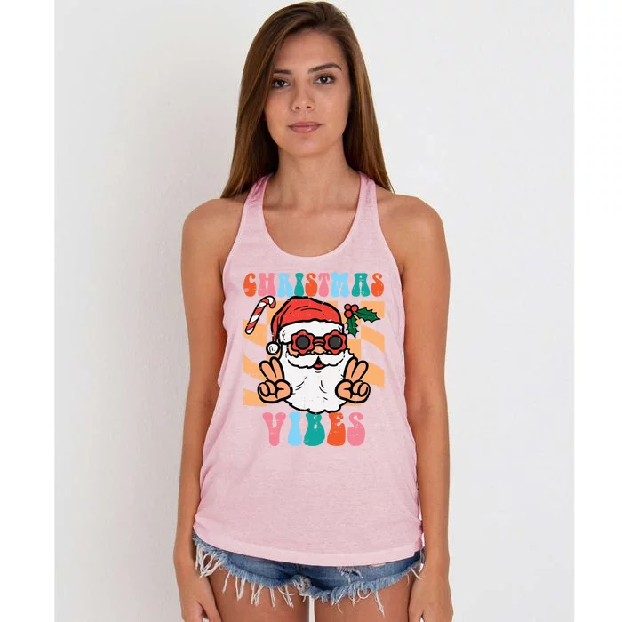 Groovy Santa Peace Christmas Vibes Retro Xmas Gift Women's Knotted Racerback Tank