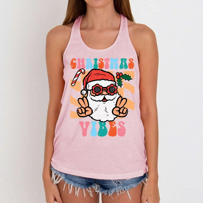 Groovy Santa Peace Christmas Vibes Retro Xmas Gift Women's Knotted Racerback Tank