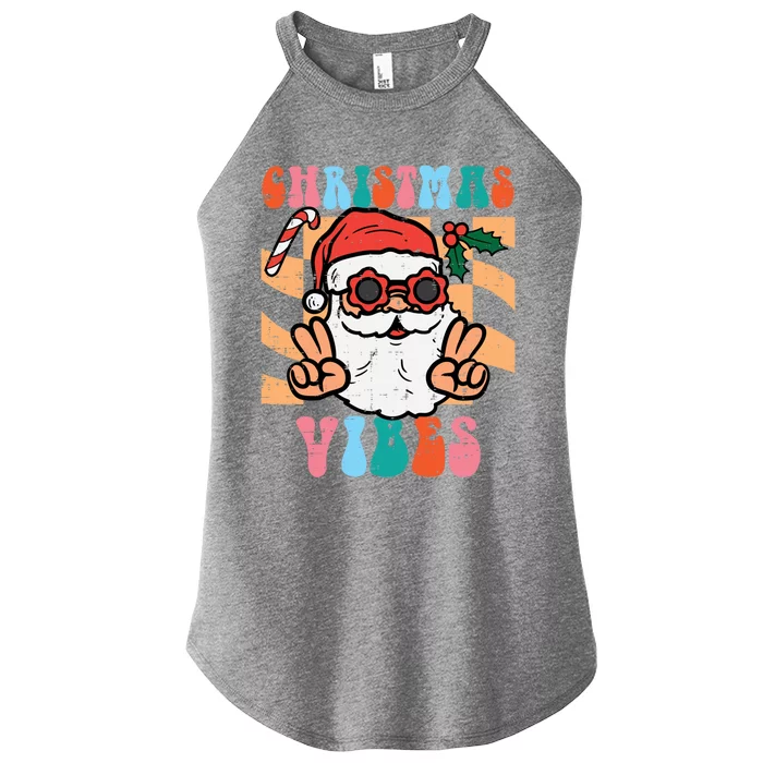 Groovy Santa Peace Christmas Vibes Retro Xmas Gift Women’s Perfect Tri Rocker Tank