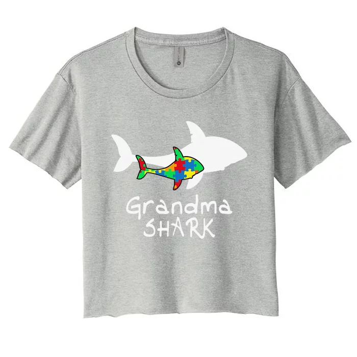 Grandma Shark Puzzle Piece Cool Autism Awareness Gift Women's Crop Top Tee