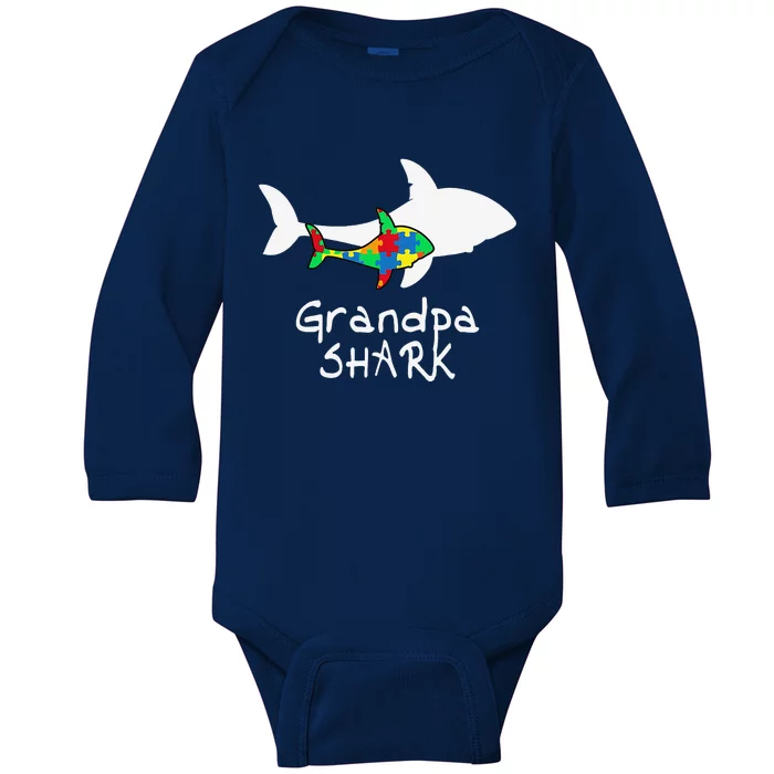 Grandpa Shark Puzzle Piece Cool Autism Awareness Gift Baby Long Sleeve Bodysuit