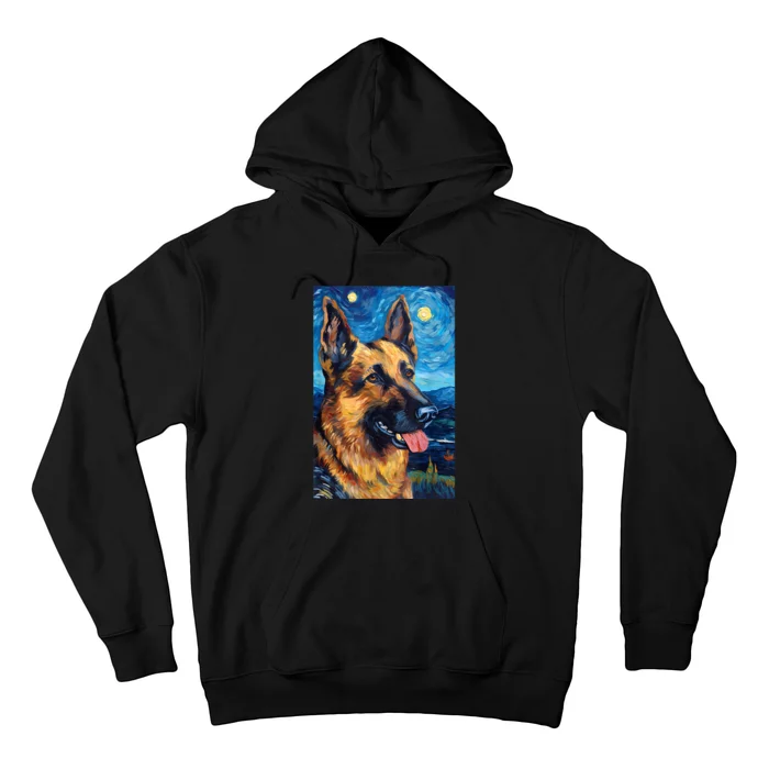 German Shepherd Painting Art Starry Night Sky Dog Van Gogh Hoodie