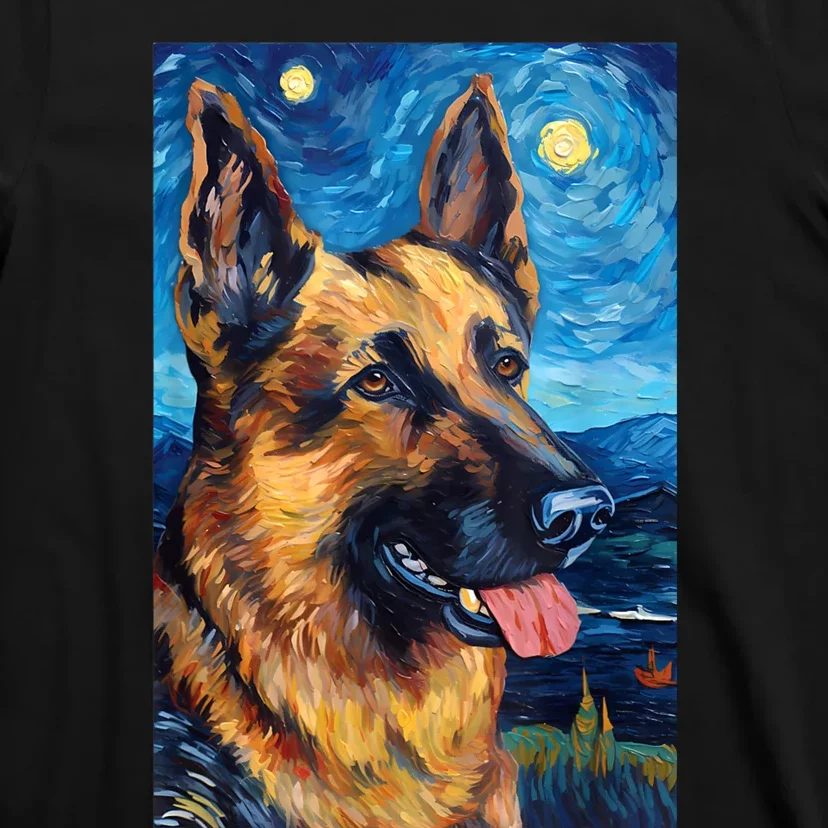 German Shepherd Painting Art Starry Night Sky Dog Van Gogh T-Shirt