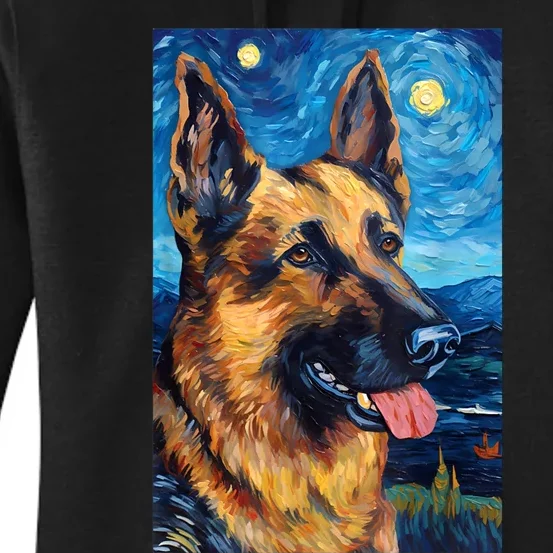 German Shepherd Painting Art Starry Night Sky Dog Van Gogh Women's Pullover Hoodie