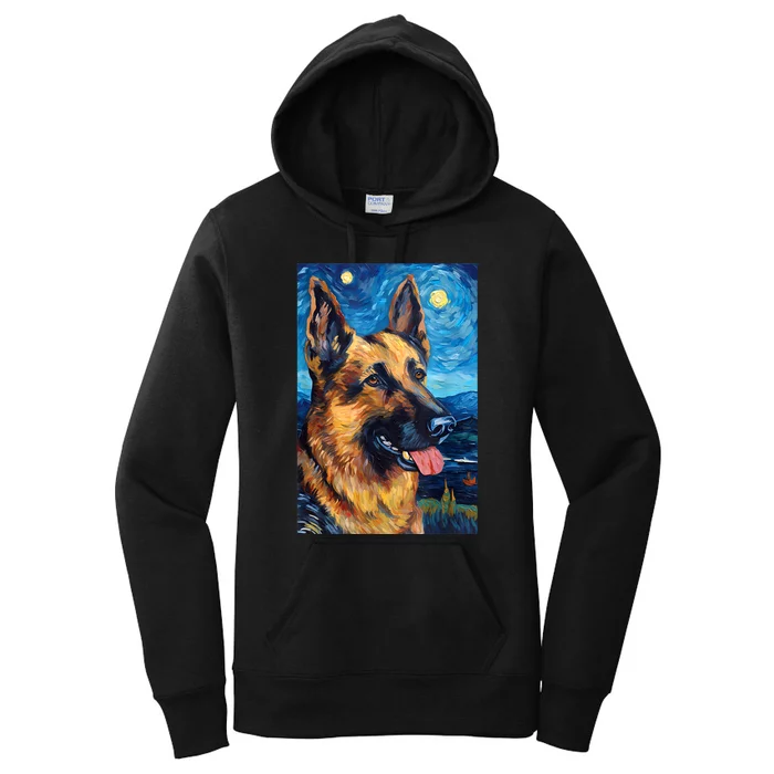 German Shepherd Painting Art Starry Night Sky Dog Van Gogh Women's Pullover Hoodie