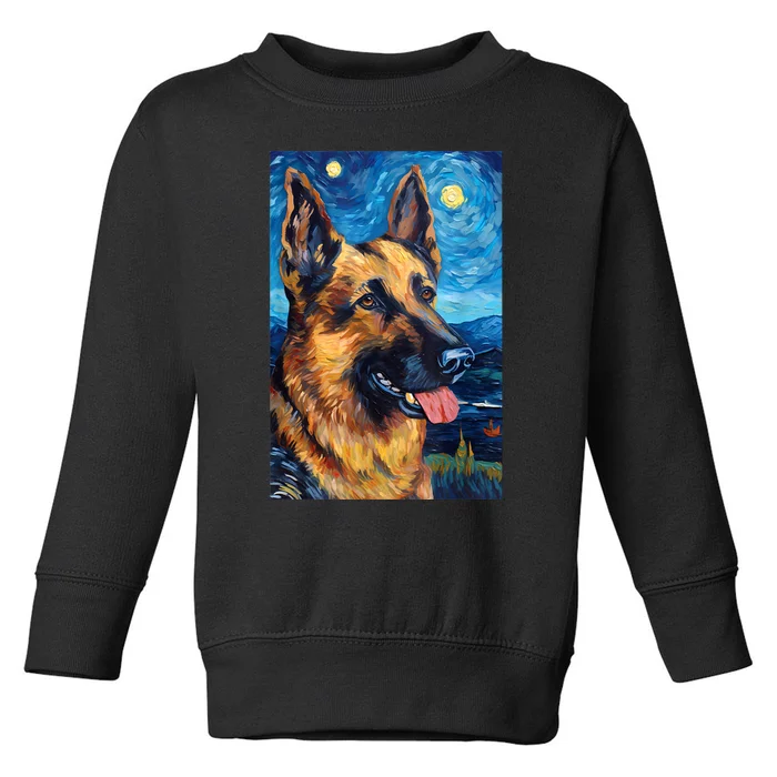 German Shepherd Painting Art Starry Night Sky Dog Van Gogh Toddler Sweatshirt