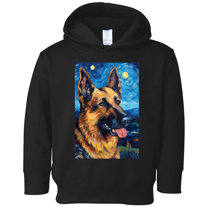 German Shepherd Painting Art Starry Night Sky Dog Van Gogh Toddler Hoodie