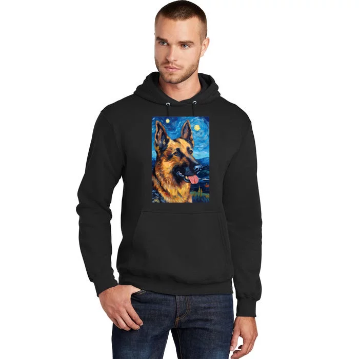 German Shepherd Painting Art Starry Night Sky Dog Van Gogh Tall Hoodie