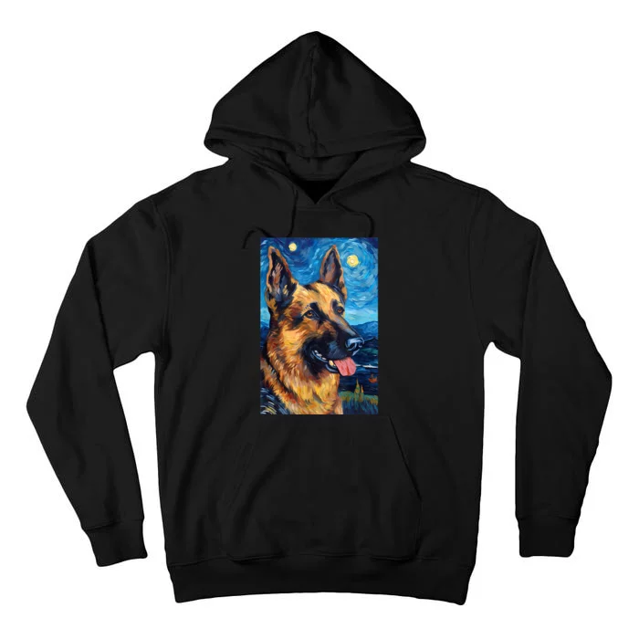 German Shepherd Painting Art Starry Night Sky Dog Van Gogh Tall Hoodie