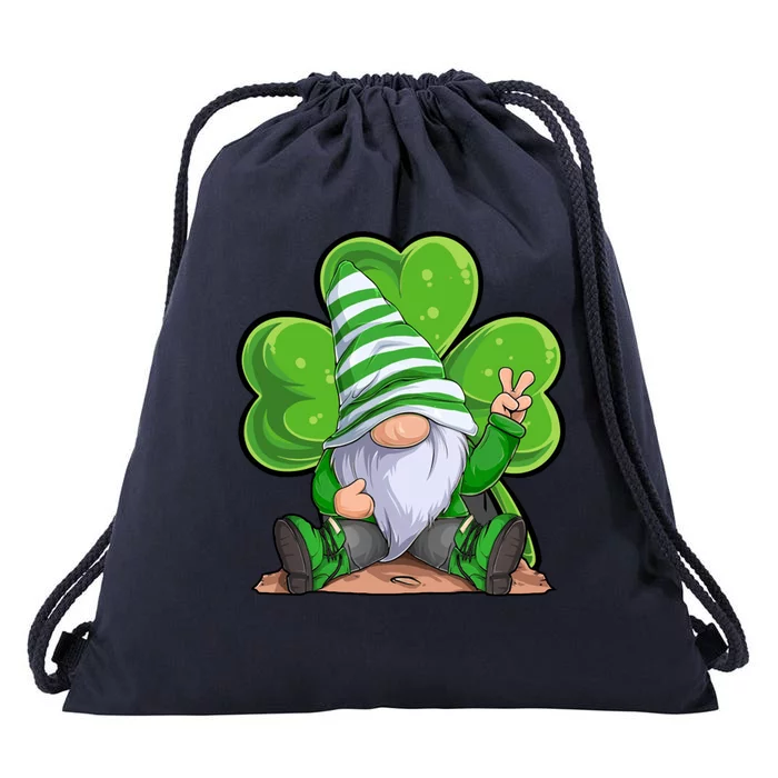 Gnome St Patrick's Day Clover Drawstring Bag