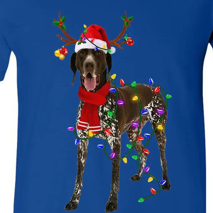 German Shorthaired Pointer Dog Tree Christmas Lights Pajama V-Neck T-Shirt