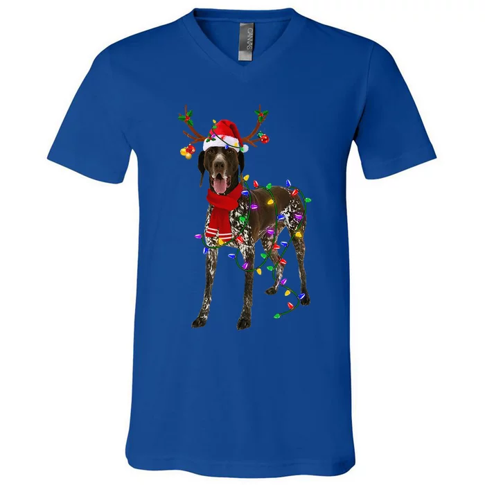 German Shorthaired Pointer Dog Tree Christmas Lights Pajama V-Neck T-Shirt