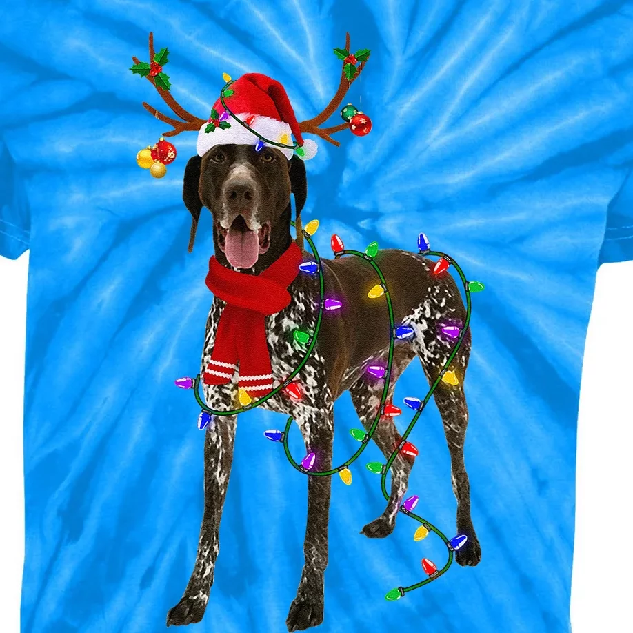 German Shorthaired Pointer Dog Tree Christmas Lights Pajama Kids Tie-Dye T-Shirt