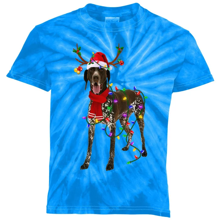 German Shorthaired Pointer Dog Tree Christmas Lights Pajama Kids Tie-Dye T-Shirt