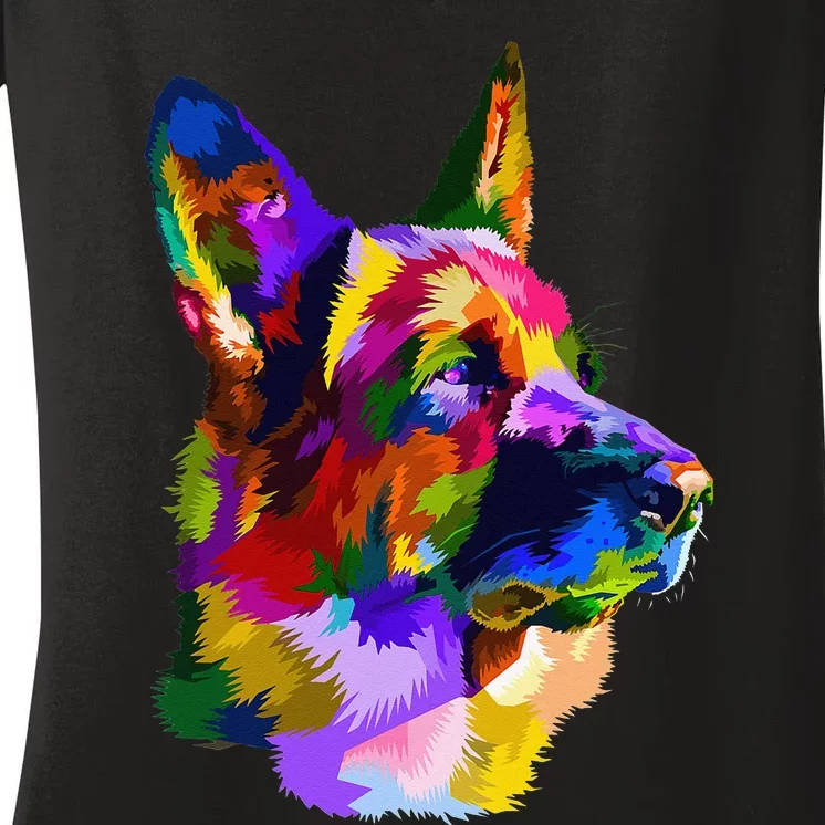 German Shepherd Pop Art Portrait for Dog Owners Women's V-Neck T-Shirt