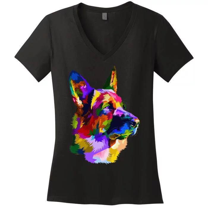 German Shepherd Pop Art Portrait for Dog Owners Women's V-Neck T-Shirt