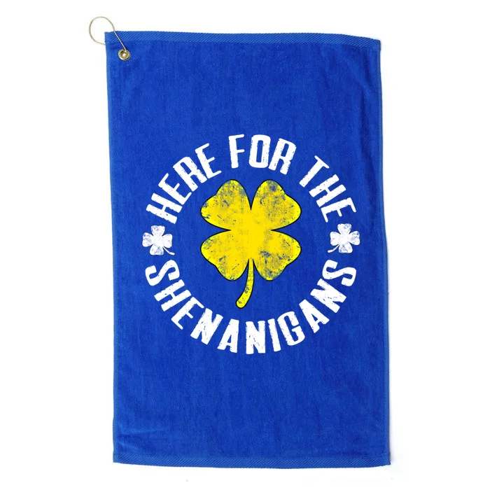 Green St Patrick's Day Tee Here For The Shenanigans Funny Gift Platinum Collection Golf Towel