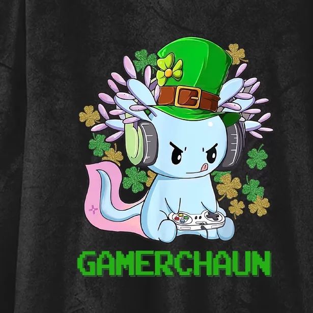 Gamerchaun St Patrick's Day Axolotl Video Game Controllers Hooded Wearable Blanket