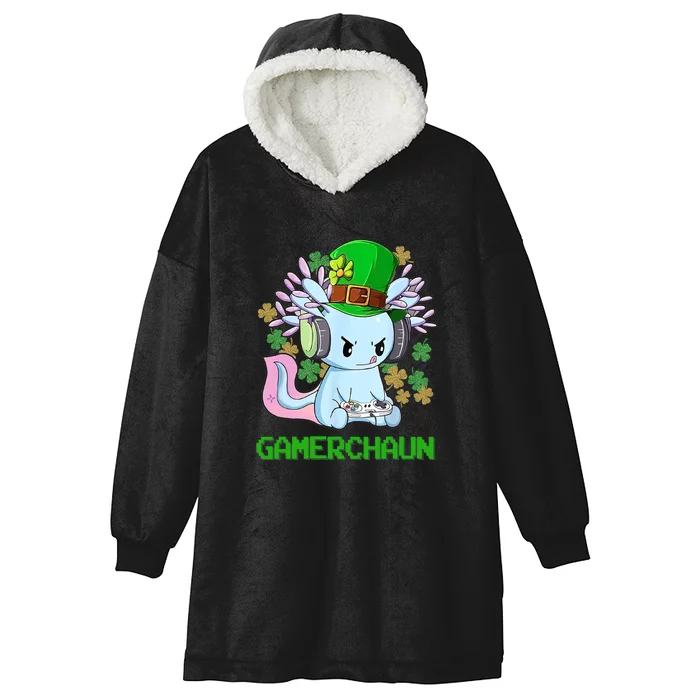 Gamerchaun St Patrick's Day Axolotl Video Game Controllers Hooded Wearable Blanket