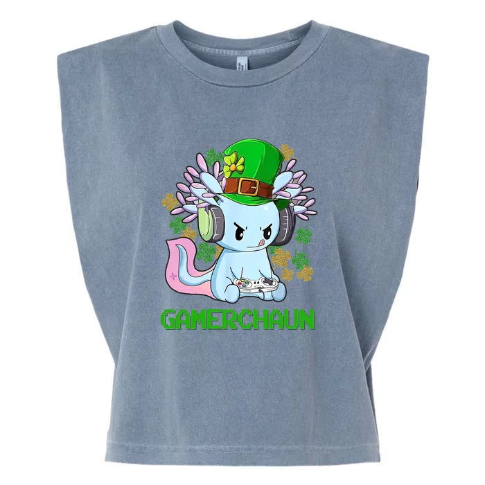 Gamerchaun St Patrick's Day Axolotl Video Game Controllers Garment-Dyed Women's Muscle Tee