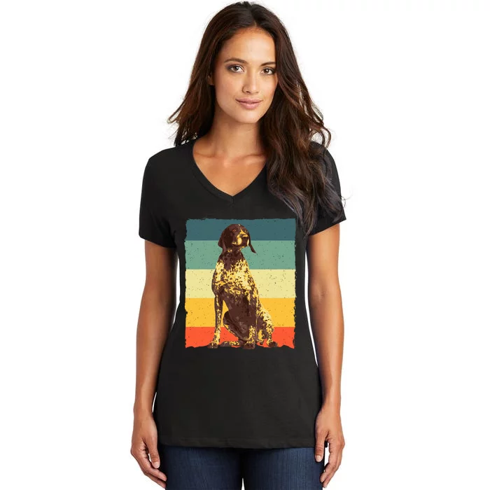 German Shorthaired Pointer Art GSP Dog Lover Women's V-Neck T-Shirt