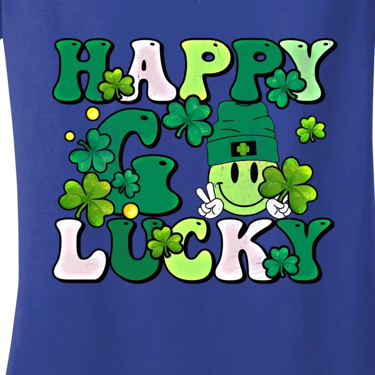 Groovy St Patrick's Day Happy Go Lucky Meaningful Gift Women's V-Neck T-Shirt